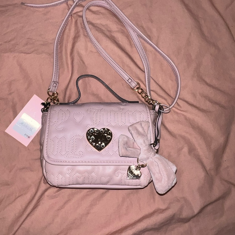 Juicy Couture Dusty Rose Pink Crossbody Bag with‎ Gold hardware and rhinestones